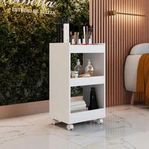 Carrinho Auxiliar com Rodinhas Suporte para Esmalte Salão de Beleza Manicure Organizador 3 Prateleiras Branco