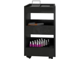 Carrinho Auxiliar com Rodinhas Suporte para Esmalte Salão de Beleza Manicure Organizador 3 Prateleiras Preto
