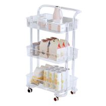 Carrinho Auxiliar de Acrílico Transparente com 3 Prateleiras e Rodinhas