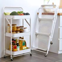 Carrinho Auxiliar Dobravel Branco Com 3 Prateleiras De Metal Organizador Multiuso Quarto Manicure
