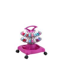 Carrinho Auxiliar Manicure Para 40 Esmaltes Giratório Rosa Com Rodinhas 2 Prateleiras Dompel Style