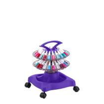 Carrinho Auxiliar Manicure Para 40 Esmaltes Giratório Roxo Com Rodinhas 2 Prateleiras Dompel Style