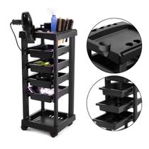 Carrinho Auxiliar Multiuso Desmontável Com 4 Gavetas Preto Cabeleireiro Salão de Beleza Barbearia