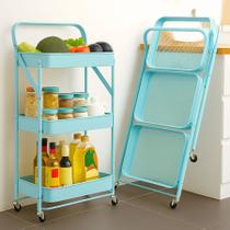 Carrinho Auxiliar Multiuso Organizador de Metal Azul com 3 Prateleiras Versatilidade e Design Moderno para Qualquer Ambiente Chique Minimalista Luxo