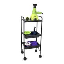 Carrinho Auxiliar Multiuso Pratique Preto Com 2 Bandejas e 1 Prateleira Carrinho Auxiliar Multiuso Pratique Preto Com 2 Bandejas e 1 Prateleira