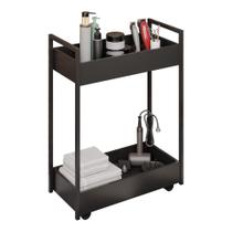 Carrinho Auxiliar Para Salão de Beleza Lara 70cm em Aço com Rodízios Preto - Desk Design