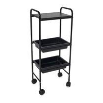 Carrinho Auxiliar Pratique Preto Com 2 Bandejas 1 Prateleira