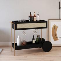 Carrinho Bar 1 Gaveta 110cm com Porta Taças Palhinha Pé Metal Oslo Carrinho Bar 1 Gaveta 110cm com Porta Taças Palhinha Pé Metal Oslo