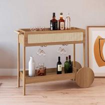 Carrinho Bar 1 Gaveta 112cm com Porta Taças Pés em Madeira