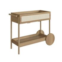 Carrinho Bar 1 Gaveta Oslo Artesano 112 cm (larg) MDP Hanover Palha Sintética Bege Pé Madeira Maciça