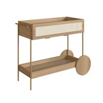 Carrinho Bar 1 Gaveta Oslo Artesano 112 cm (larg) MDP Hanover Palha Sintética Bege Pé Metal Dourado