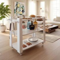 Carrinho Bar Adega Mesa Auxiliar de Apoio Churrasqueira Cozinha Sala Multiuso Branco Carrinho Bar Adega Mesa Auxiliar de Apoio Churrasqueira Cozinha Sala Multiuso Branco
