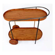 Carrinho Bar Adega Moscato com 2 Prateleiras Metal Preto com Madeira Laminada