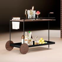Carrinho Bar Agnes com Rodízios e Prateleiras Castanho Estrutura Metálica Preto Carrinho Bar Agnes com Rodízios e Prateleiras Castanho Estrutura Metálica Preto
