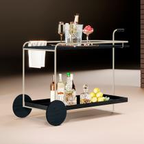 Carrinho Bar Agnes com Rodízios e Prateleiras Ébano Estrutura Metálica Champagne Carrinho Bar Agnes com Rodízios e Prateleiras Ébano Estrutura Metálica Champagne