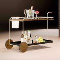 Carrinho Bar Agnes com Rodízios e Prateleiras Imbuia Mel Estrutura Metálica Champagne Carrinho Bar Agnes com Rodízios e Prateleiras Imbuia Mel Estrutura Metálica Champagne