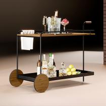 Carrinho Bar Agnes com Rodízios e Prateleiras Imbuia Mel Estrutura Metálica Preto Carrinho Bar Agnes com Rodízios e Prateleiras Imbuia Mel Estrutura Metálica Preto