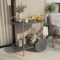 Carrinho Bar Multiuso Orla para Bebidas, Café, Bar, com Design Orgânico em Metal Dourado