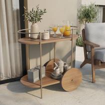 Carrinho Bar Multiuso para Bebidas, Café, Bar Orla, com Design Orgânico em Metal Dourado