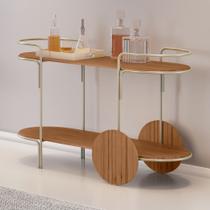 Carrinho Bar Órbita em Madeira Maciça Imbuia Mel Estrutura em Metal Champagne Carrinho Bar Órbita em Madeira Maciça Imbuia Mel Estrutura em Metal Champagne