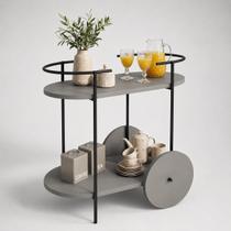 Carrinho Bar Oval Metal Preto para Bebidas, Café, Chá e Serviço com Rodinhas
