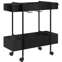 Carrinho Bar Rodízio Artesano 93,5 cm (largura) em MDP Preto Estrutura Metálica em Aço Preto