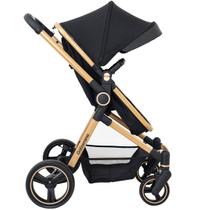 Carrinho Bebê Galzerano Ivy Berço Passeio Moisés Travel System Reclinável Leve Compacto Dobrável Para Viagem 15 Kg Preto Dourado Gold Fecha Uma Mão