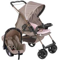 Carrinho Bebê Milano Reversível Travel System Galzerano Rosa Capuccino com Bebê conforto Grid