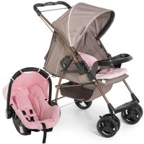 Carrinho Bebê Milano Reversível Travel System Galzerano Rosa Capuccino com Bebê conforto Grid