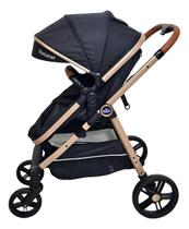 Carrinho Bebê Passear Apolo Travel System Moisés Reversível Cor Preto Chassi Dourado