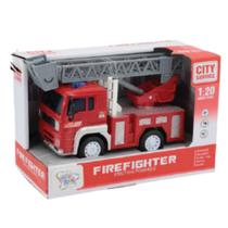 Carrinho caminhão bombeiro com guindaste som e luzes City Service escala 1:20 - Cute Toys