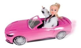 Carrinho Carro Rosa Conversível 2 Lugares De Barbie + Boneca