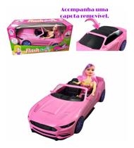 Carrinho Carro Rosa Conversível Boneca Compatível Com Barbie