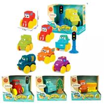 Carrinho Cartoon Soft Borracha Macia Brinquedo Plástico Carrinho Sinalização Transito 2pcs Caminhão