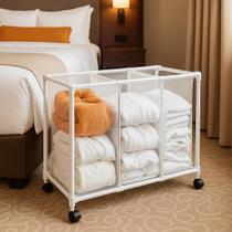 Carrinho Cesto Triplo Lavanderia Organizador de Roupas Hotel