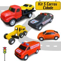 Carrinho cidade brinquedo 5pçs trator policia presente menino coleção escola brincar educativo color