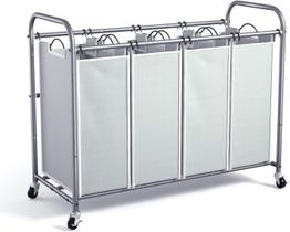 Carrinho classificador de cestos de roupa suja ROMOON de 4 seções 172L (cinza) Carrinho classificador de cestos de roupa suja ROMOON de 4 seções 172L (cinza)