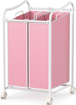 Carrinho classificador de roupa rolante Simple Houseware, 2 sacos, branco/rosa