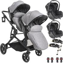 Carrinho com 2 Bebe Conforto 2 Base ISOFIX Kiddo Pair Cinza Carrinho com 2 Bebe Conforto 2 Base ISOFIX Kiddo Pair Cinza