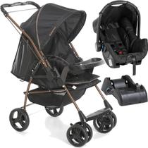 Carrinho com Bebe Conforto Base Galzerano Milano Preto Cobre