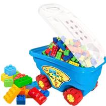 Carrinho Com Blocos De Montar De Brinquedo Coloridos 48 Peças Infantil Playcar Bloco GGB Brinquedos