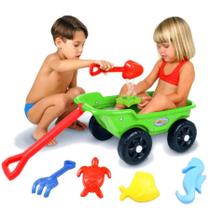 Carrinho com Kit Praia Brincar na Areia Trolley Verde Kepler
