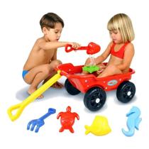 Carrinho com Kit Praia Brincar na Areia Trolley Vermelho Kepler