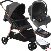 Carrinho com Moises Bebe Conforto Base Burigotto CR3 Gray Cobre