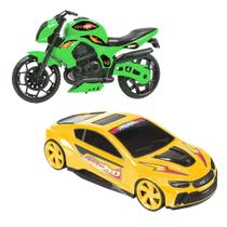 Carrinho Com Roda Esportiva Turbo + Moto Com Design Realista - BS Toys