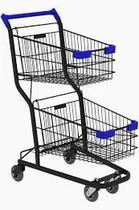 Carrinho compras duplocar premium lx duplo 90l preto acabamento azul