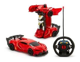 Carrinho Controle Remoto Changebot Transformação Vermelho - Vira Carro E Robo - Bateria Recarregavel Com Luz - Polibrinq