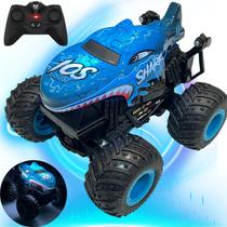 Carrinho controle Remoto Monster Truck Adrenalina Manobras Radicais Led e Música Carro Molas Flexiveís Diversão Aventura de Crianças e Adultos Presen