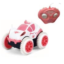 Carrinho controle remoto princesas rosa com cambalhota 5 funções completo para meninas - MAKETOYS
