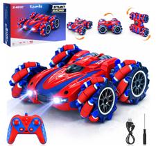 Carrinho Controle Remoto Vermelho Homem Aranha Acrobatico 360 Graus Pirueta Carro Maluco Off-Road 4x4 Stunt Car Kizumba